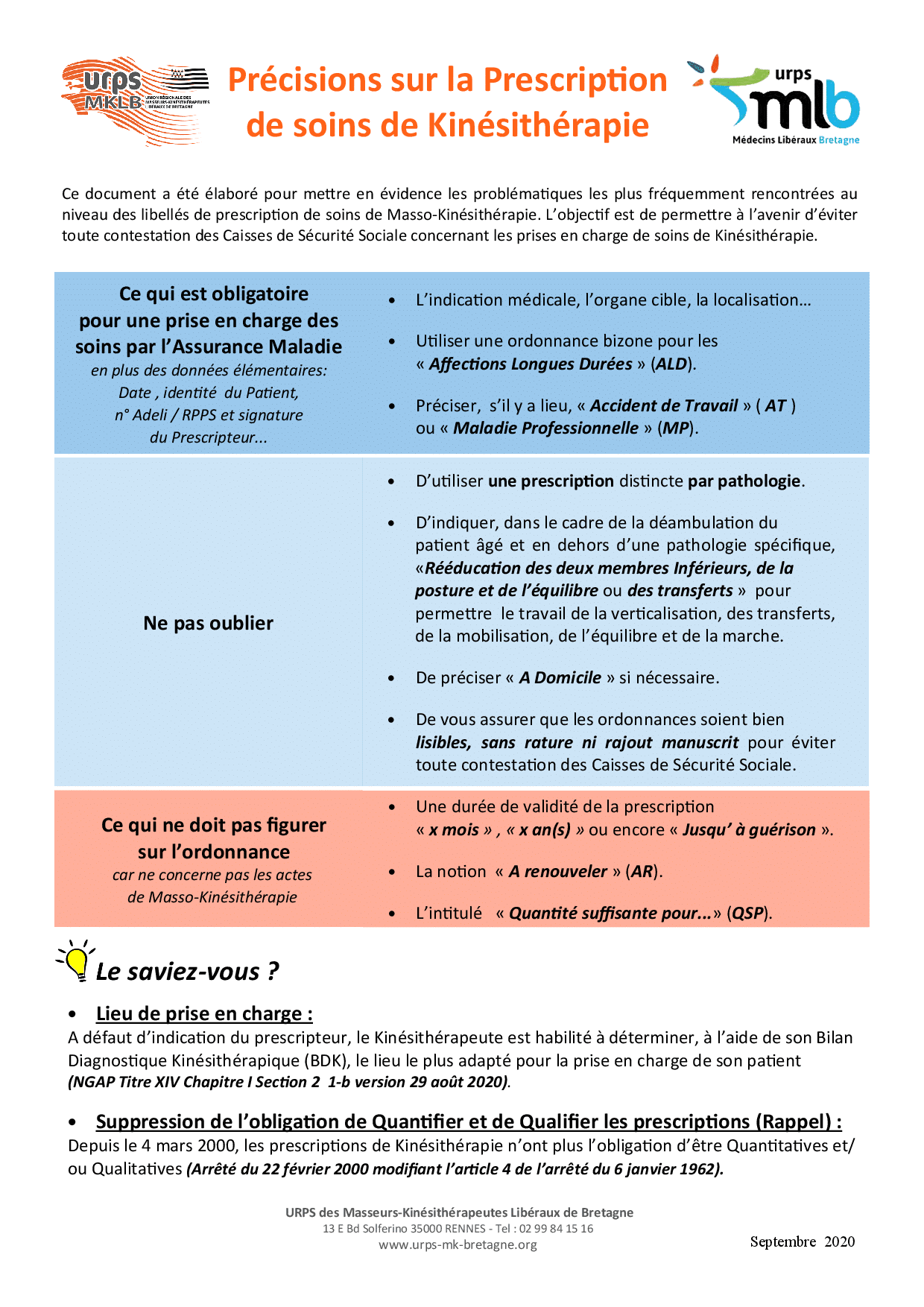 Outil pratique : précisions sur la prescription de soins de ...